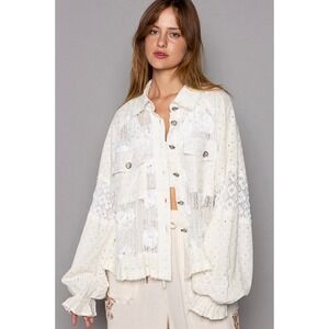 Eyelet Lace Rose Flower Pearl Button Down Ballon Sleeve Feminine Cottagecore Top